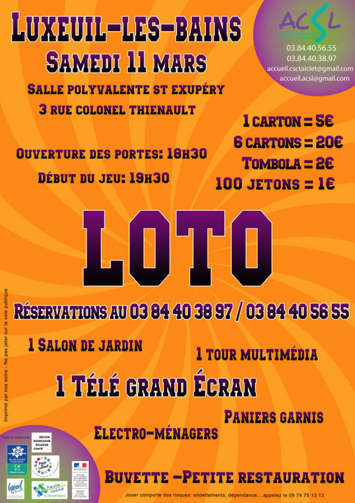 LOTO de l'ACSL - Samedi 11 mars - Début de jeu 19h30