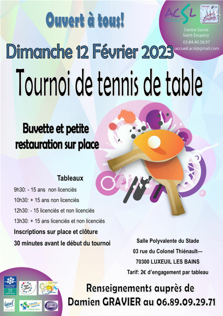 Tournoi de Tennis de Table - 12 février - Salle Polyvalente