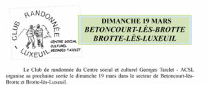 Prochaine sortie du Club de Randonnée - Dimanche 19 mars - Betoncourt lès Brotte - Brotte lès Luxeuil