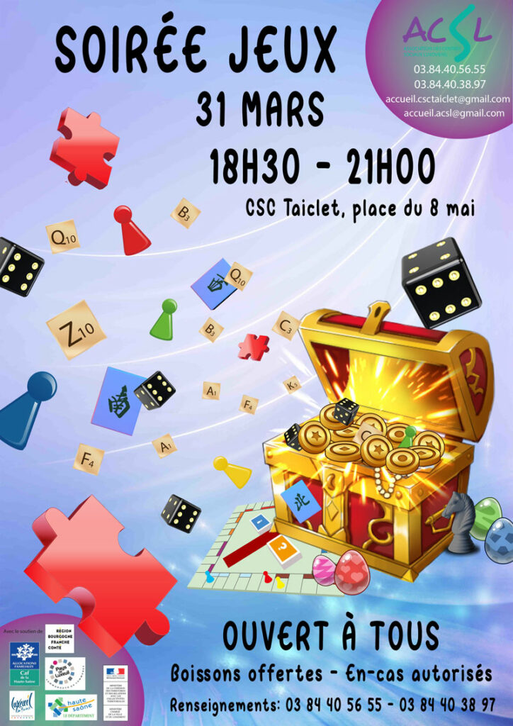 Soirée Jeux - Vendredi 31 mars - à partir de 18h30