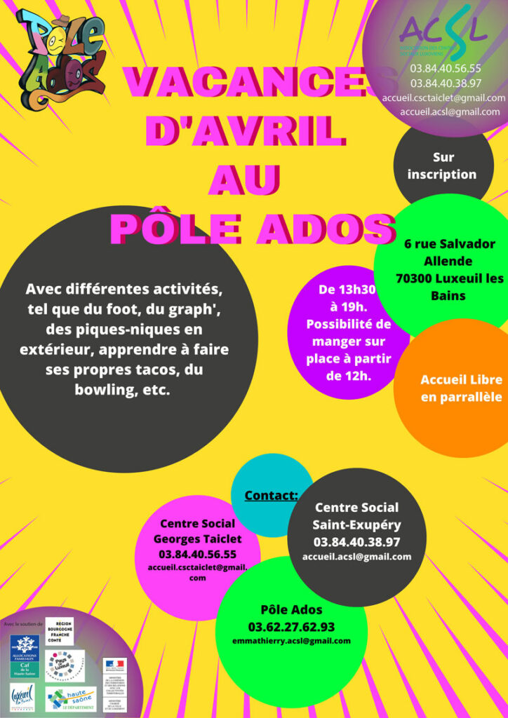 Programme du Pôle Ados - Vacances de printemps