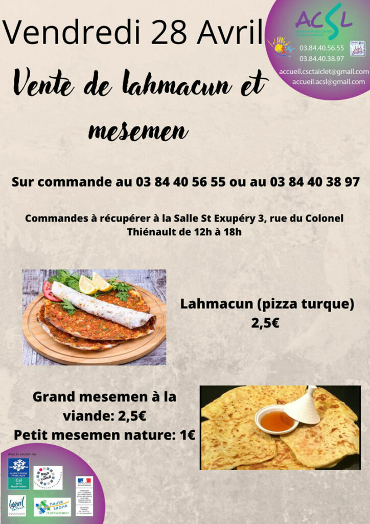 Vente de Lahmacun et de Mesemen - 28 avril 2023