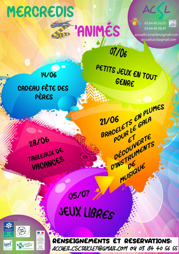 Programme de nos Mercredis Z'animés pour le mois de juin