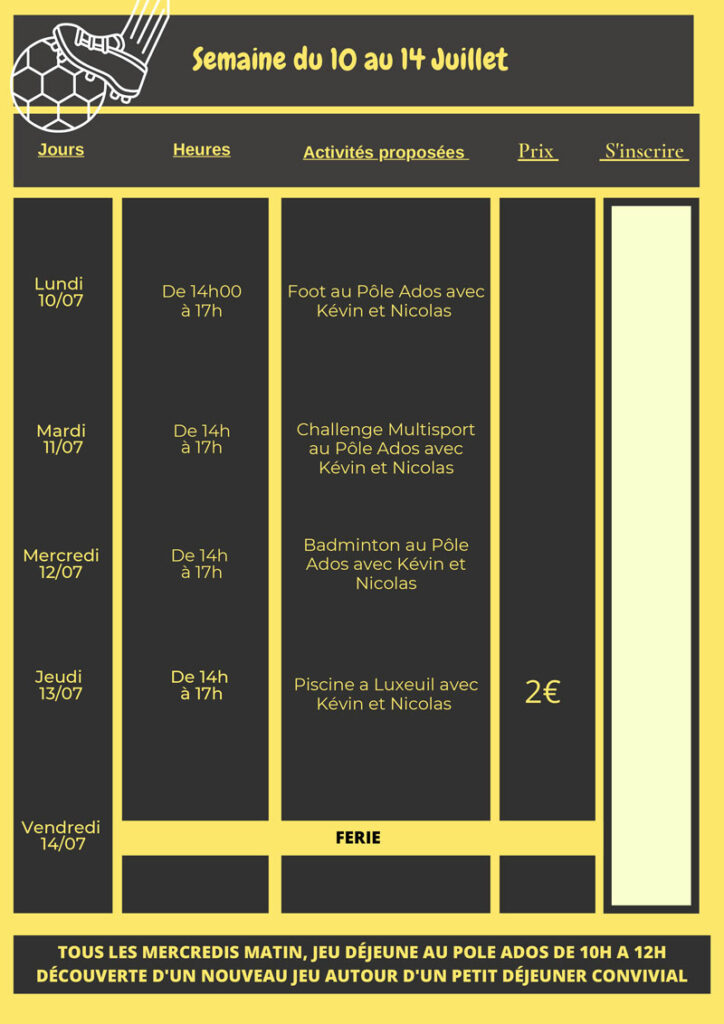 Programme été du Pôle Ados - Du 10 juillet au 11 août
