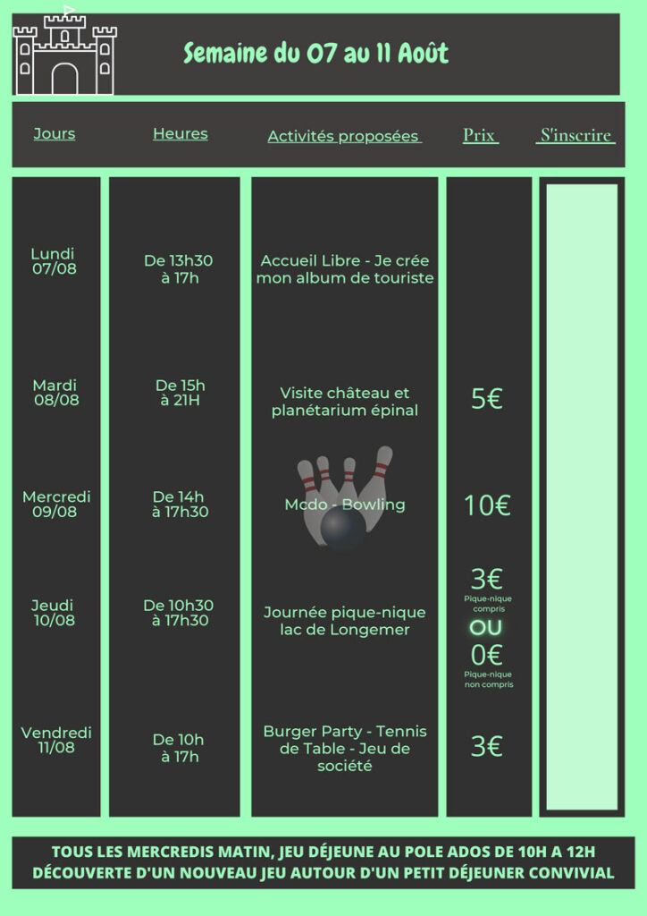 Programme été du Pôle Ados - Du 10 juillet au 11 août