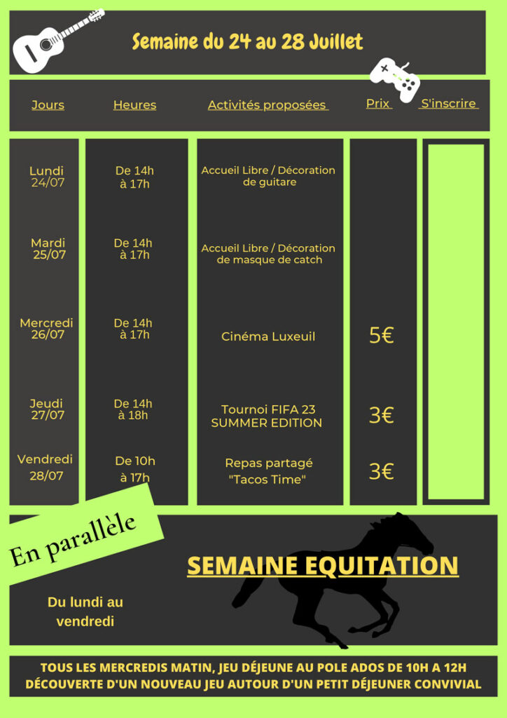 Programme été du Pôle Ados - Du 10 juillet au 11 août