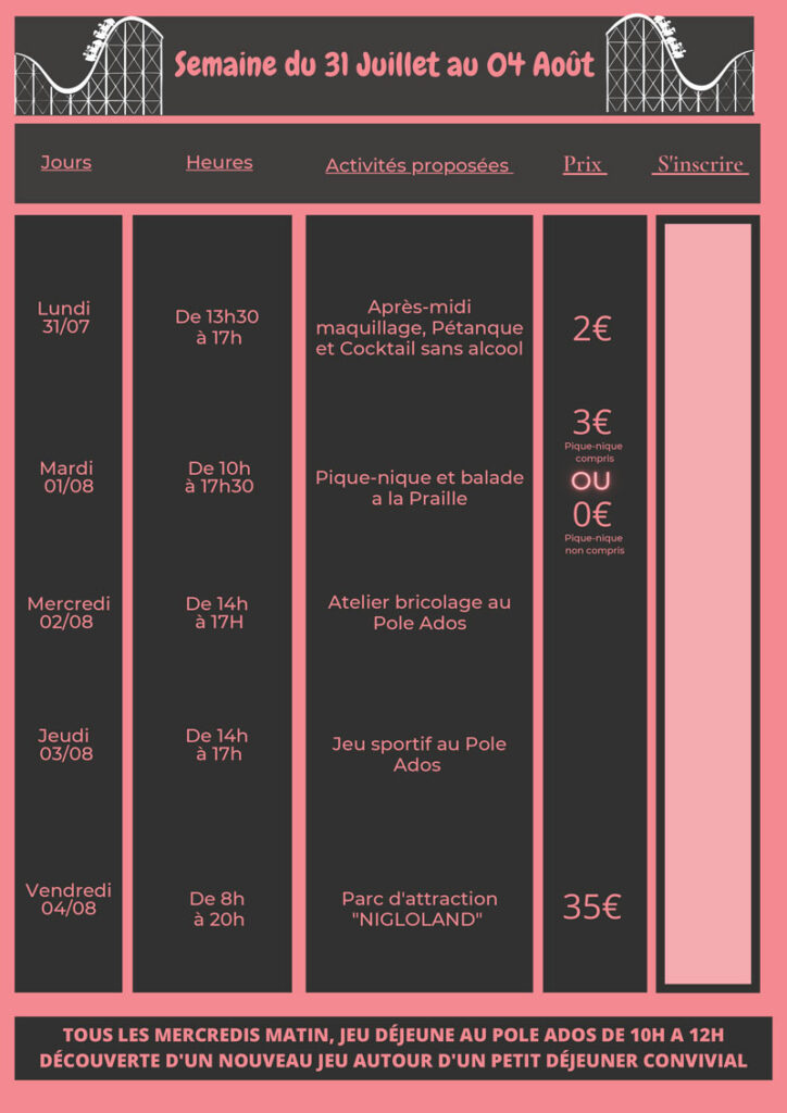 Programme été du Pôle Ados - Du 10 juillet au 11 août