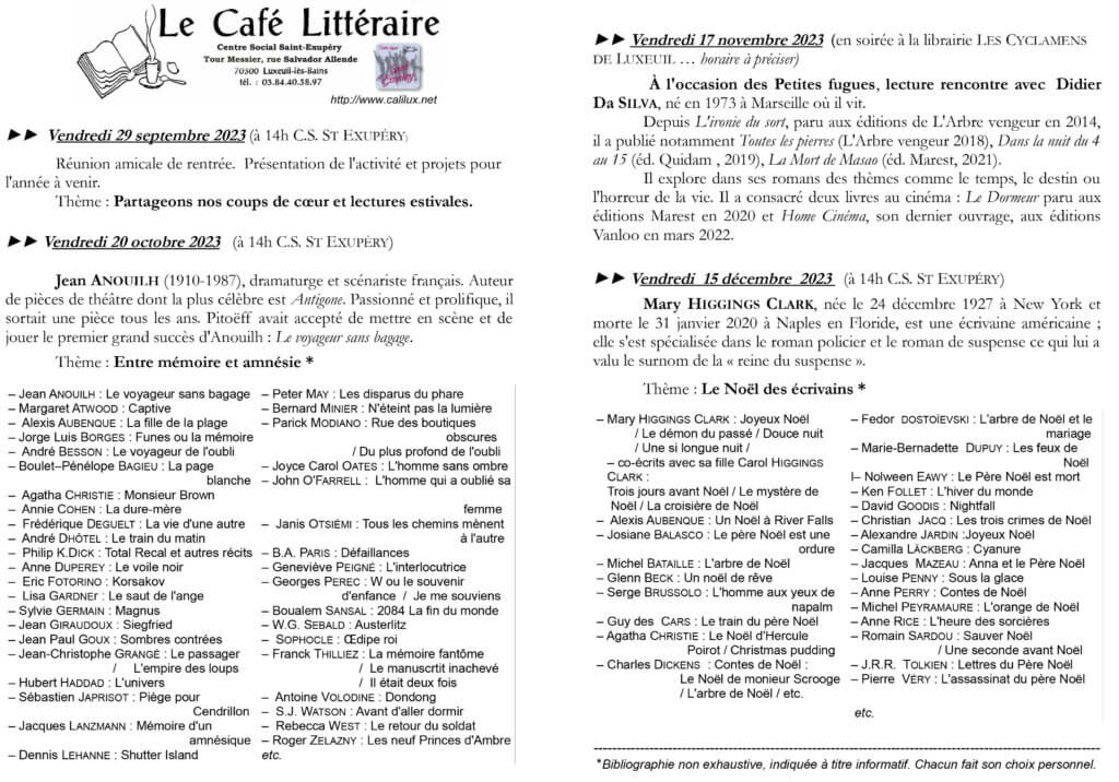 Visuel du Café Littéraire pour l'automne 2023 - Verso