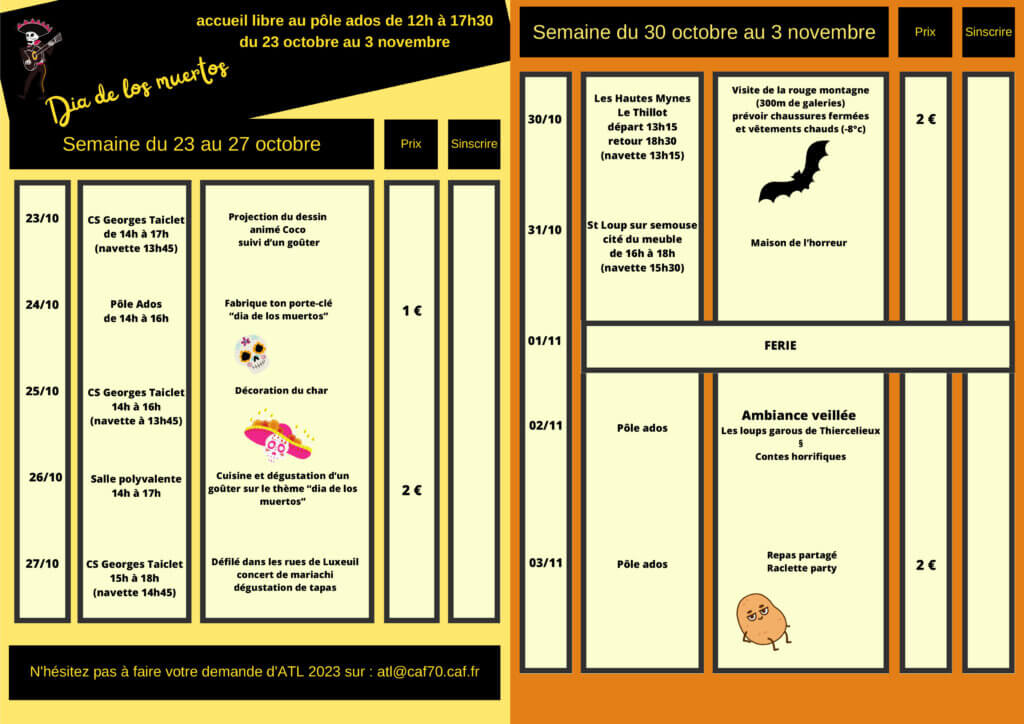 Visuel pôle ados pour les vacances de toussaint - programme