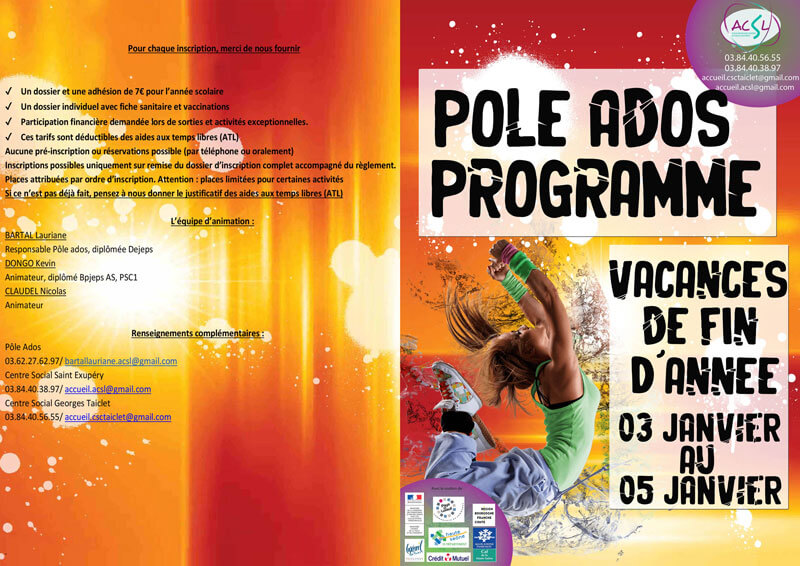 Visuel recto du programme de vacances de fin d'année du pôle ados