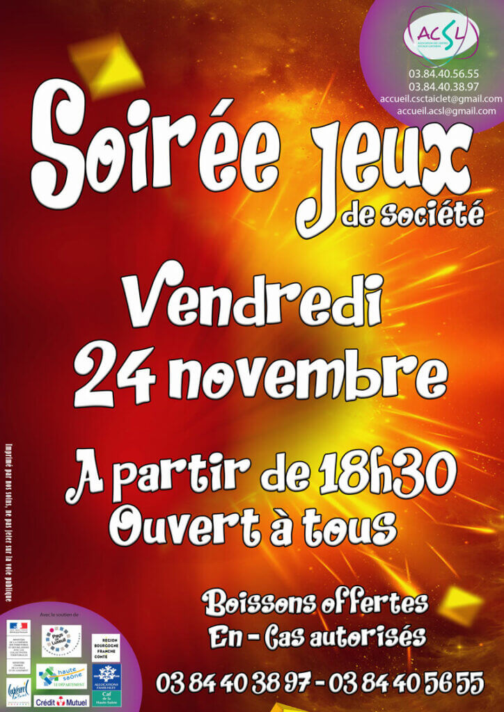 Affiche soirée jeux novembre