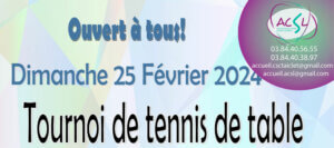 Bannière du tournoi de tennis de table février 2024